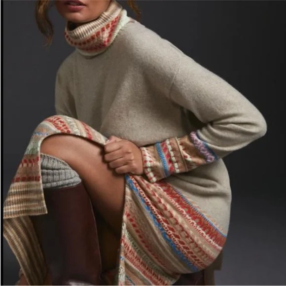 Anthropologie midi relaxed sweater dress with multicolor print - Picture 2 of 3